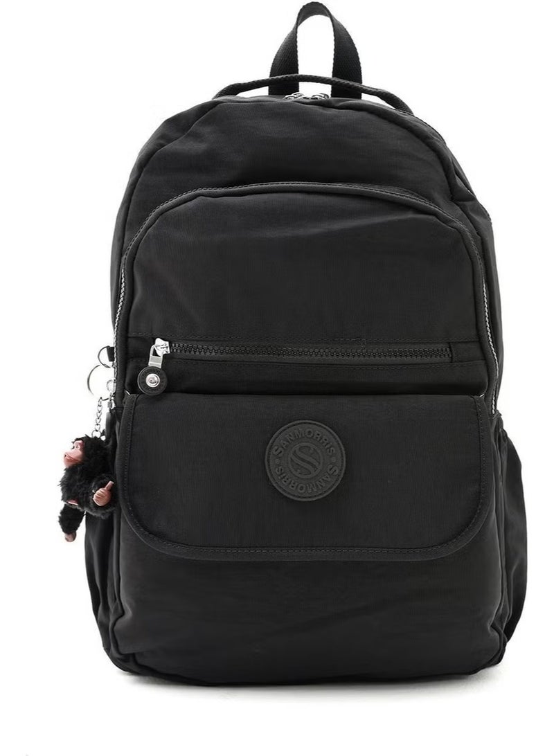 Sanmorris Unisex Water Resistant Crinkle Fabric Laptop Compartment Black Color Large Size School Travel Backpack - Image 5